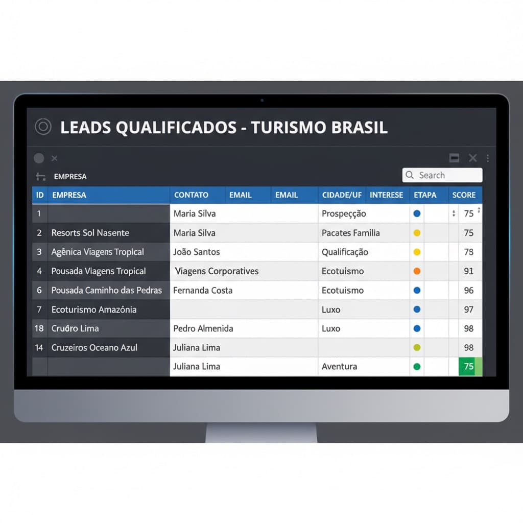 Planilha Excel com lista de leads qualificados do setor de turismo brasileiro